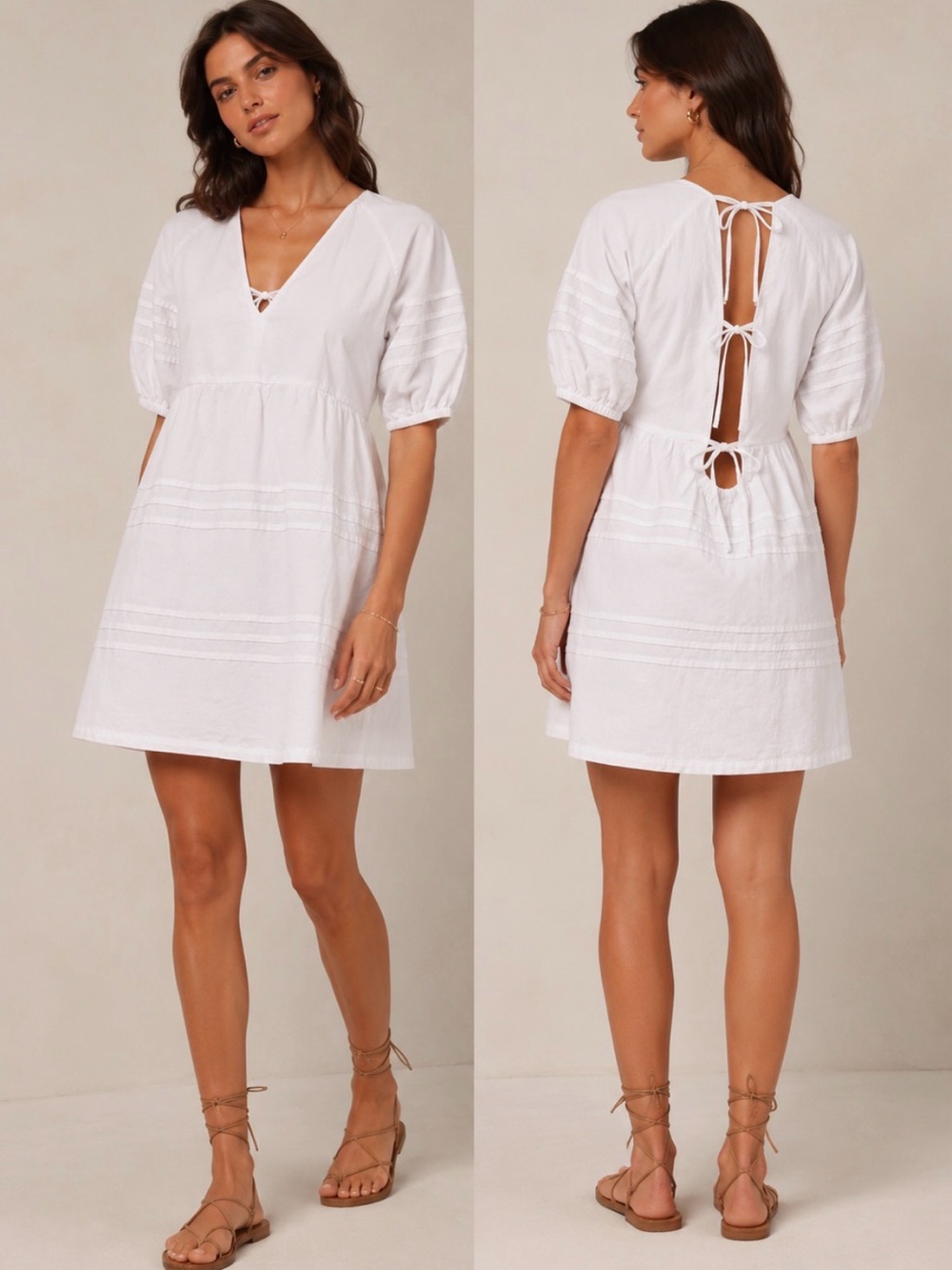 7 For All Mankind Babydoll Tie Back Dress White  graduation bridal Sz  M